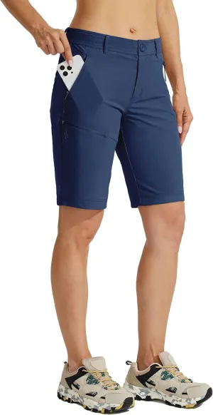 Willit Women's 10" Hiking Golf Long Shorts Quick Dry Athletic Outdoor Summer Shorts with Pockets