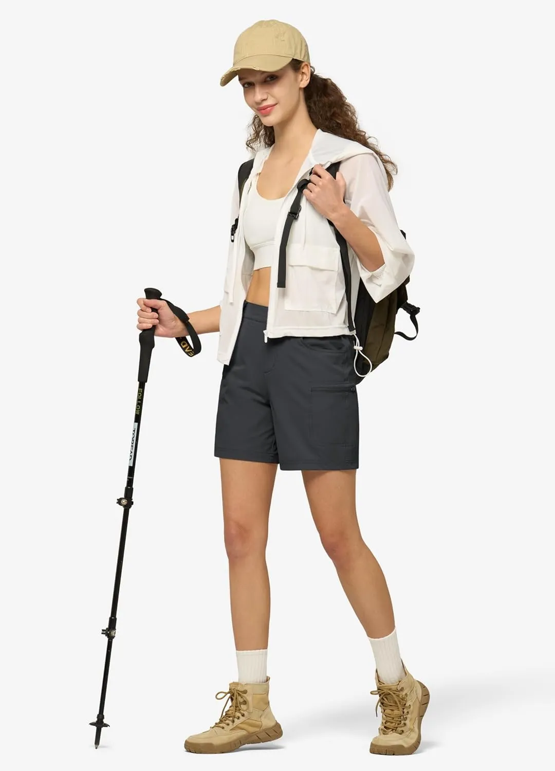 Willit Women's 7" Hiking Golf Shorts Stretch Qucik Dry with Cargo Pockets Water Resistant Outdoor Summer