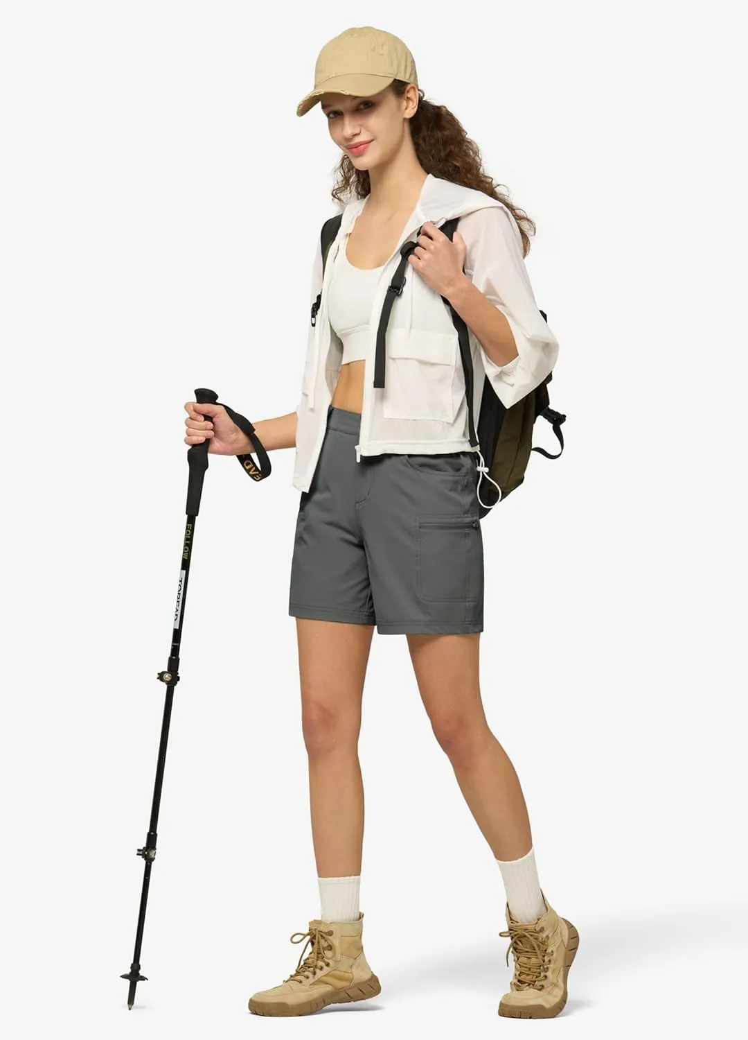 Willit Women's 7" Hiking Golf Shorts Stretch Qucik Dry with Cargo Pockets Water Resistant Outdoor Summer