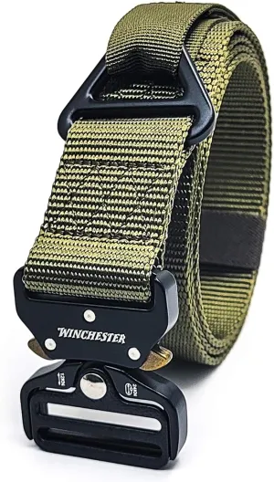 Winchester Tactical Rigger Belt, Nylon Webbing Waist Belt with V Ring Heavy Duty Quick Release Buckle, Lima Olive, S