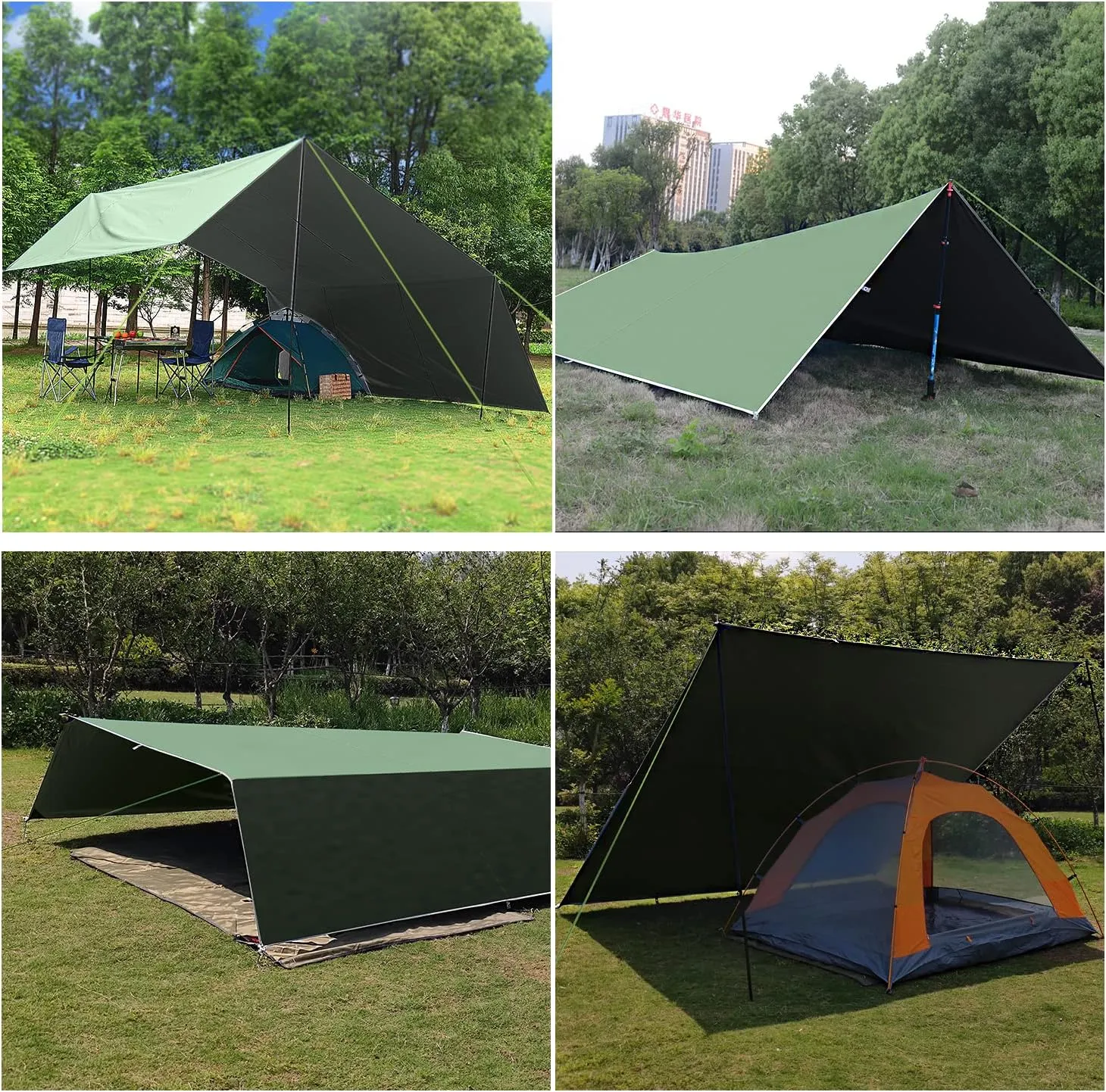Wind Tour Portable Multifunctional Tent Footprint Traveling Awning Backpacking Tarp Rain Fly Tarp Tent Waterproof Shelter Outdoor Camping Tarp Sun Shelter for Hiking, Beach (Green-177×177 in), Blue
