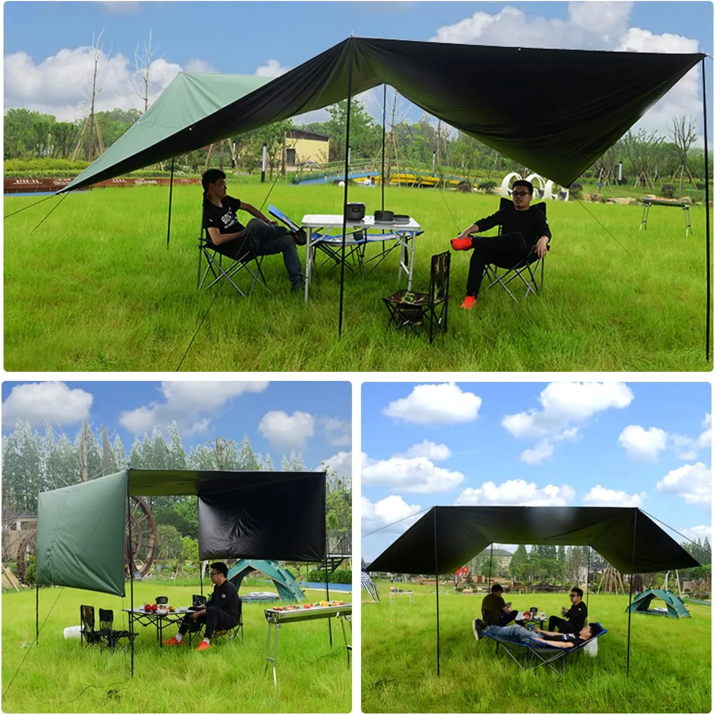 Wind Tour Portable Multifunctional Tent Footprint Traveling Awning Backpacking Tarp Rain Fly Tarp Tent Waterproof Shelter Outdoor Camping Tarp Sun Shelter for Hiking, Beach (Green-177×177 in), Blue