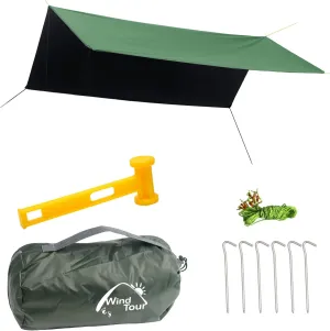 Wind Tour Portable Multifunctional Tent Footprint Traveling Awning Backpacking Tarp Rain Fly Tarp Tent Waterproof Shelter Outdoor Camping Tarp Sun Shelter for Hiking, Beach (Green-177×177 in), Blue
