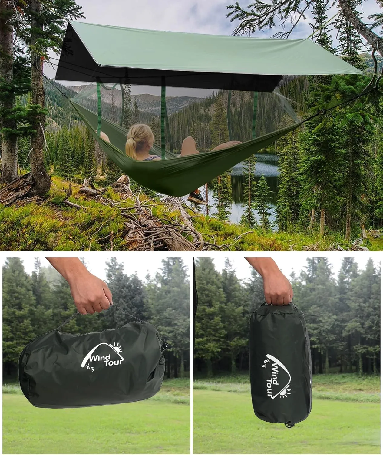 Wind Tour Portable Multifunctional Tent Footprint Traveling Awning Backpacking Tarp Rain Fly Tarp Tent Waterproof Shelter Outdoor Camping Tarp Sun Shelter for Hiking, Beach (Green-177×177 in), Blue