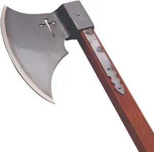 Windlass Hand Forged Crusades Steel Head Axe Pierced Cross with Leather Grip and Cover - Hunting Camping Battle Tomahawk Hatchet