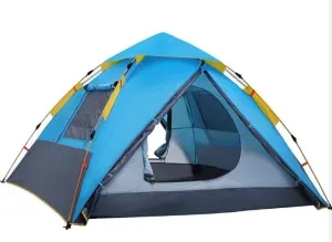 Windproof Family Dome Tent for 3-4 People, Waterproof Portable Tent for Camping, Hiking & Outdoor Music Festivals - Blue