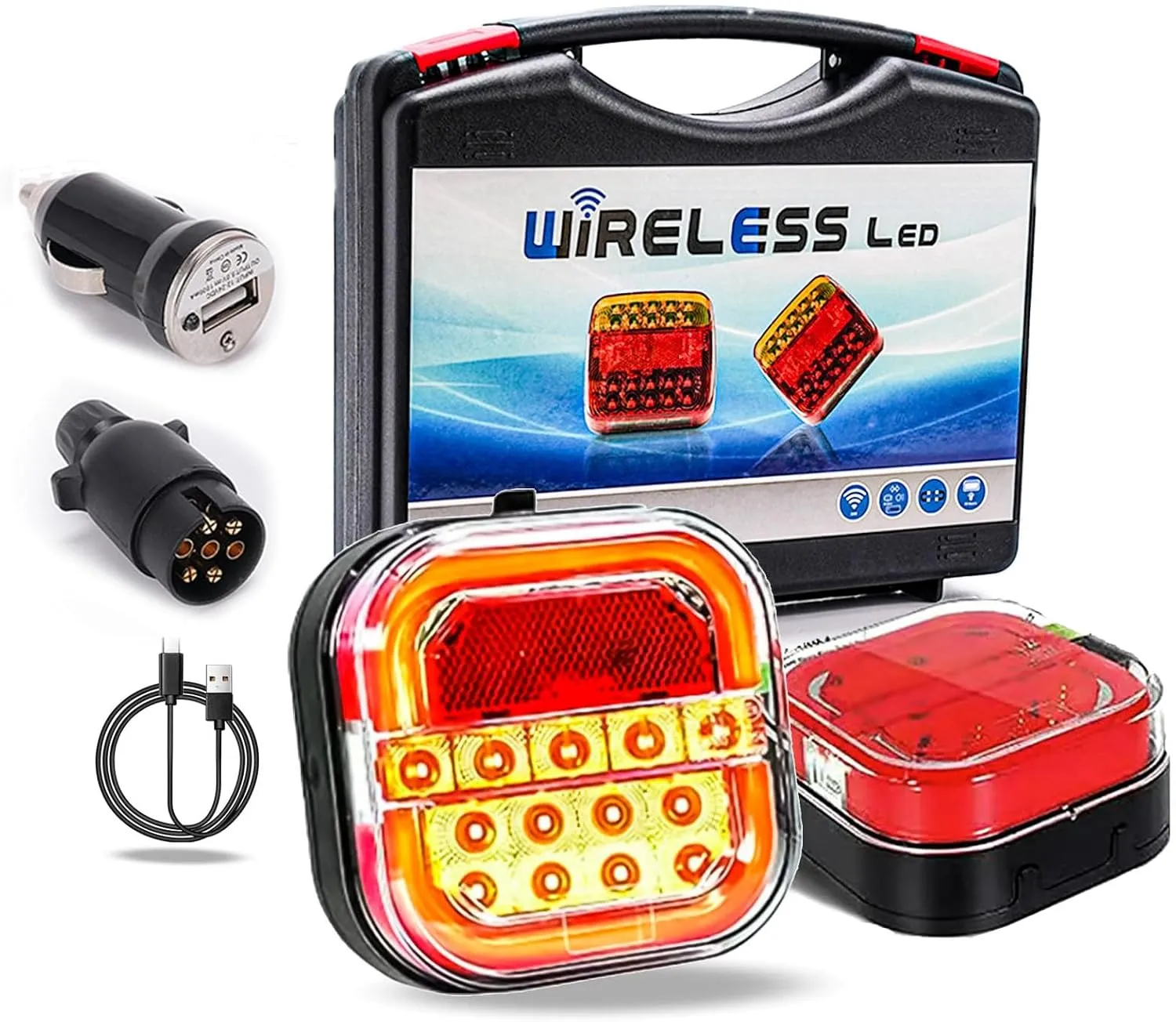 Wireless Trailer Lights Kit, Wireless Trailer Lights Magnetic, Boat Trailers Light LED Submersible Kit, 100FT Range Rechargeable LED Tail Tow Light for Truck, Boat, Rv, Carava, IP67 Waterproof (1*Set)