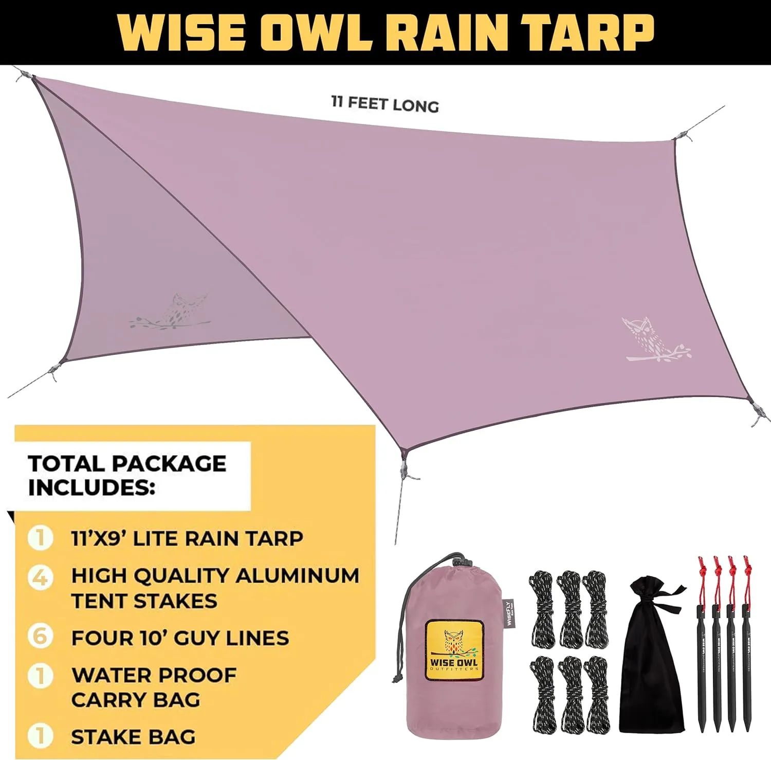 Wise Owl Outfitters Hammock Tarp, Hammock Tent - Rain Tarp for Camping Hammock - Camping Gear Must Haves w/Easy Set Up Including Tent Stakes and Carry Bag