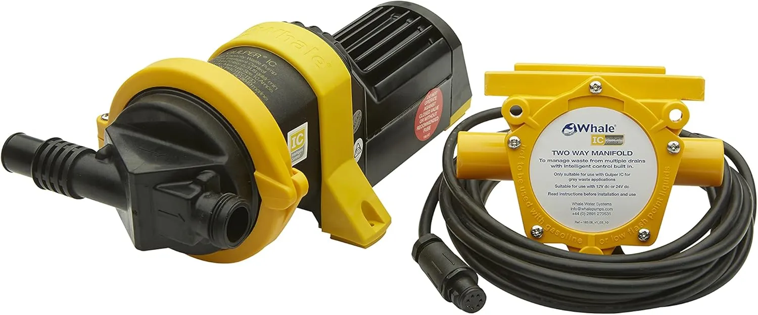 WM8284, Gray IC Waste Pump, 12V, Automatic Waste Removal from 2 Drains, 5 Gal./Minute, Compact, Service-Free