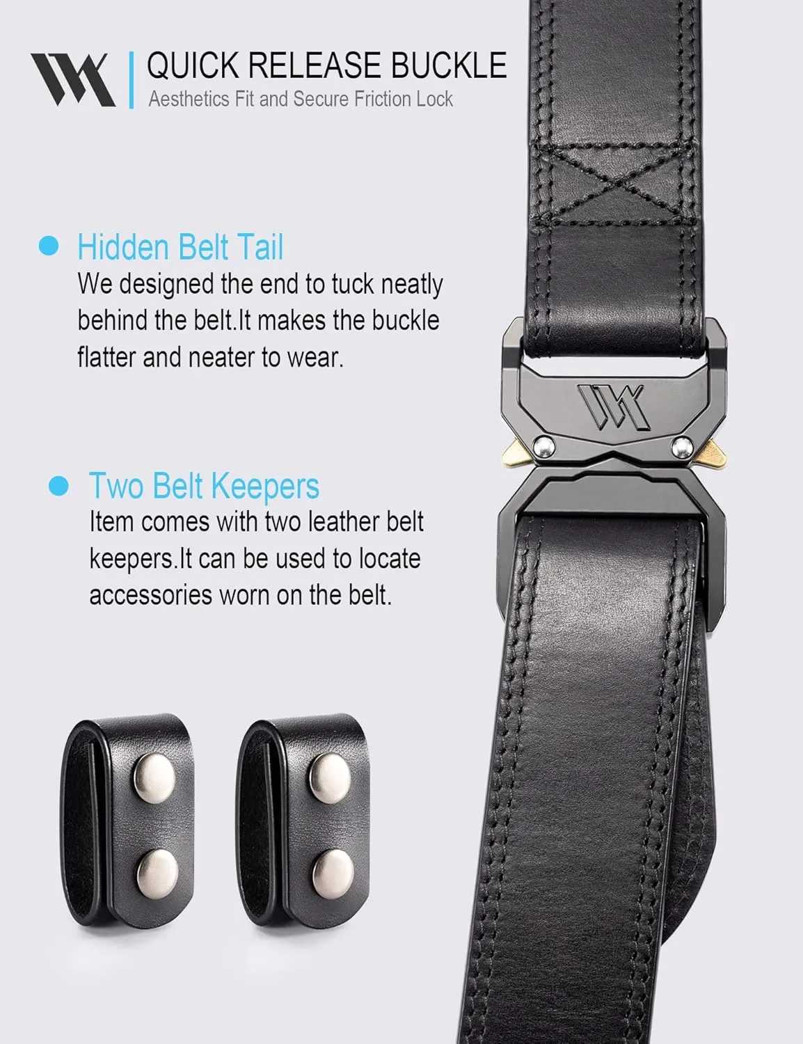 WOLFANT Leather Tactical Belt,100% Italian Solid Full Grain Leather Military Hiking Work Gun Belt with Quick Release Buckle