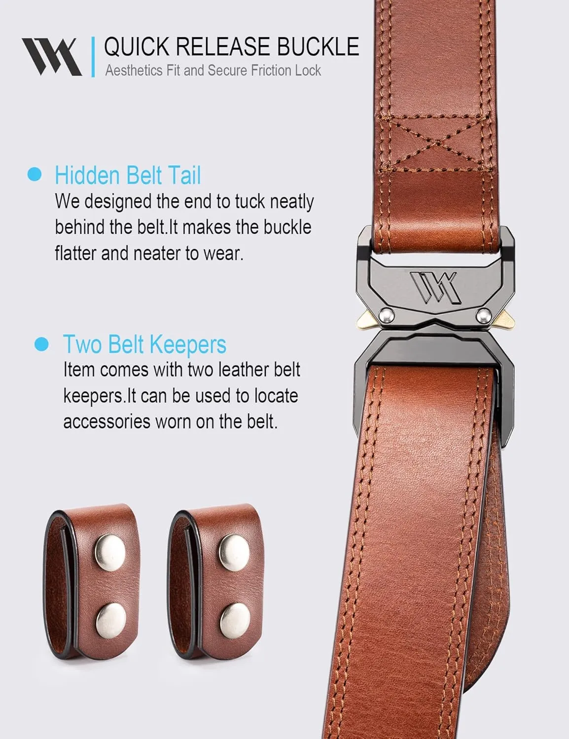 WOLFANT Leather Tactical Belt,100% Italian Solid Full Grain Leather Military Hiking Work Gun Belt with Quick Release Buckle