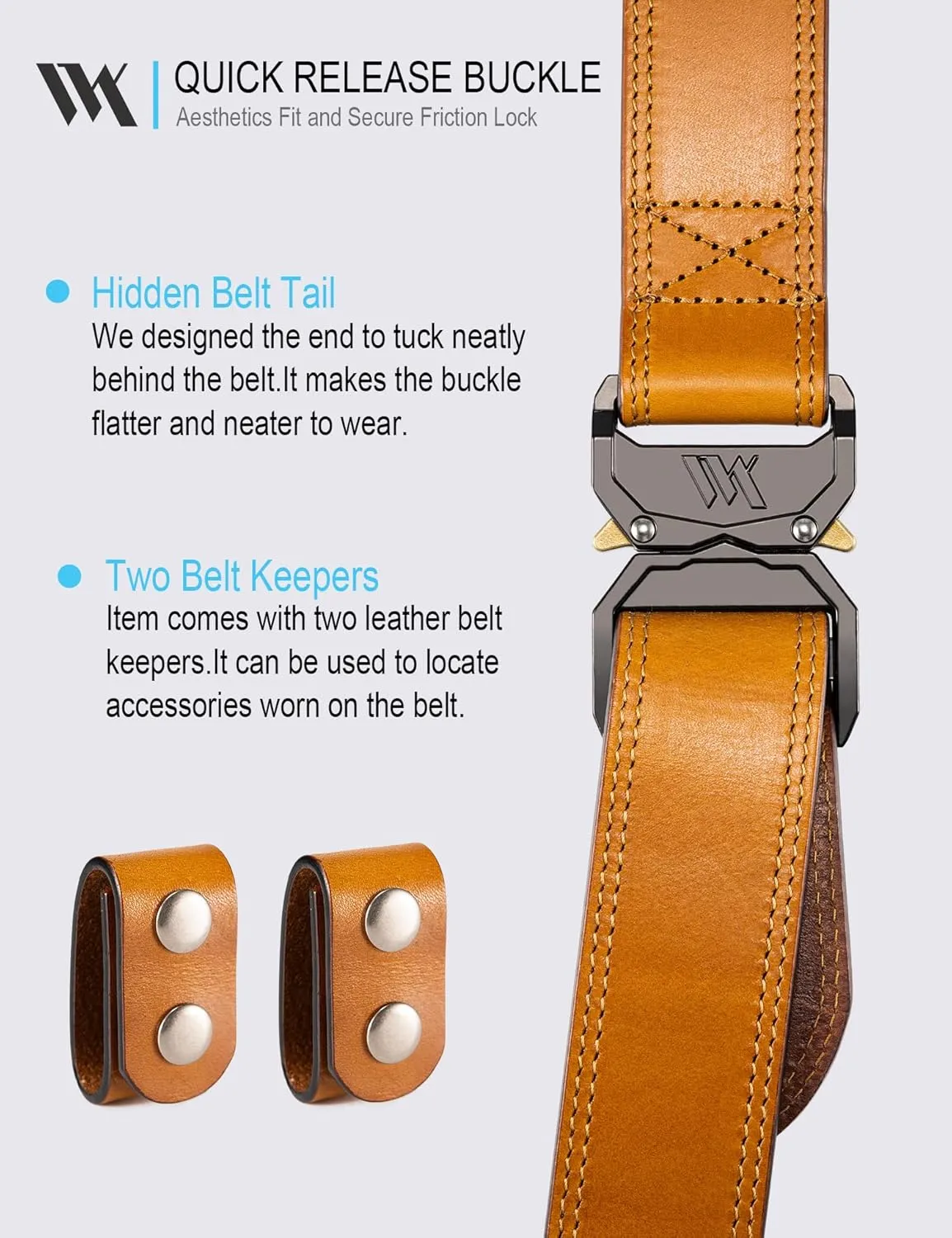 WOLFANT Leather Tactical Belt,100% Italian Solid Full Grain Leather Military Hiking Work Gun Belt with Quick Release Buckle
