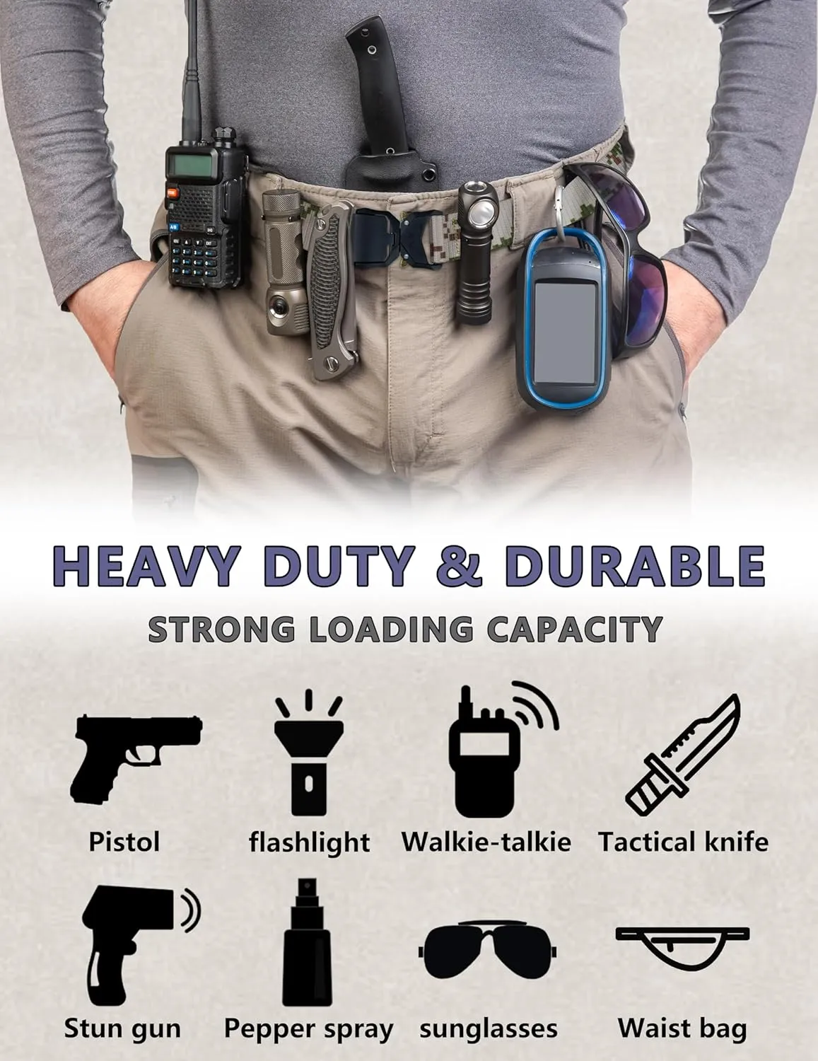 WOLFHUNT Mens Tactical Belt 2 Pack, Nylon Belt Heavy Duty Metal Buckle, Military Hiking Rigger 1.5" Work Belt Quick-release