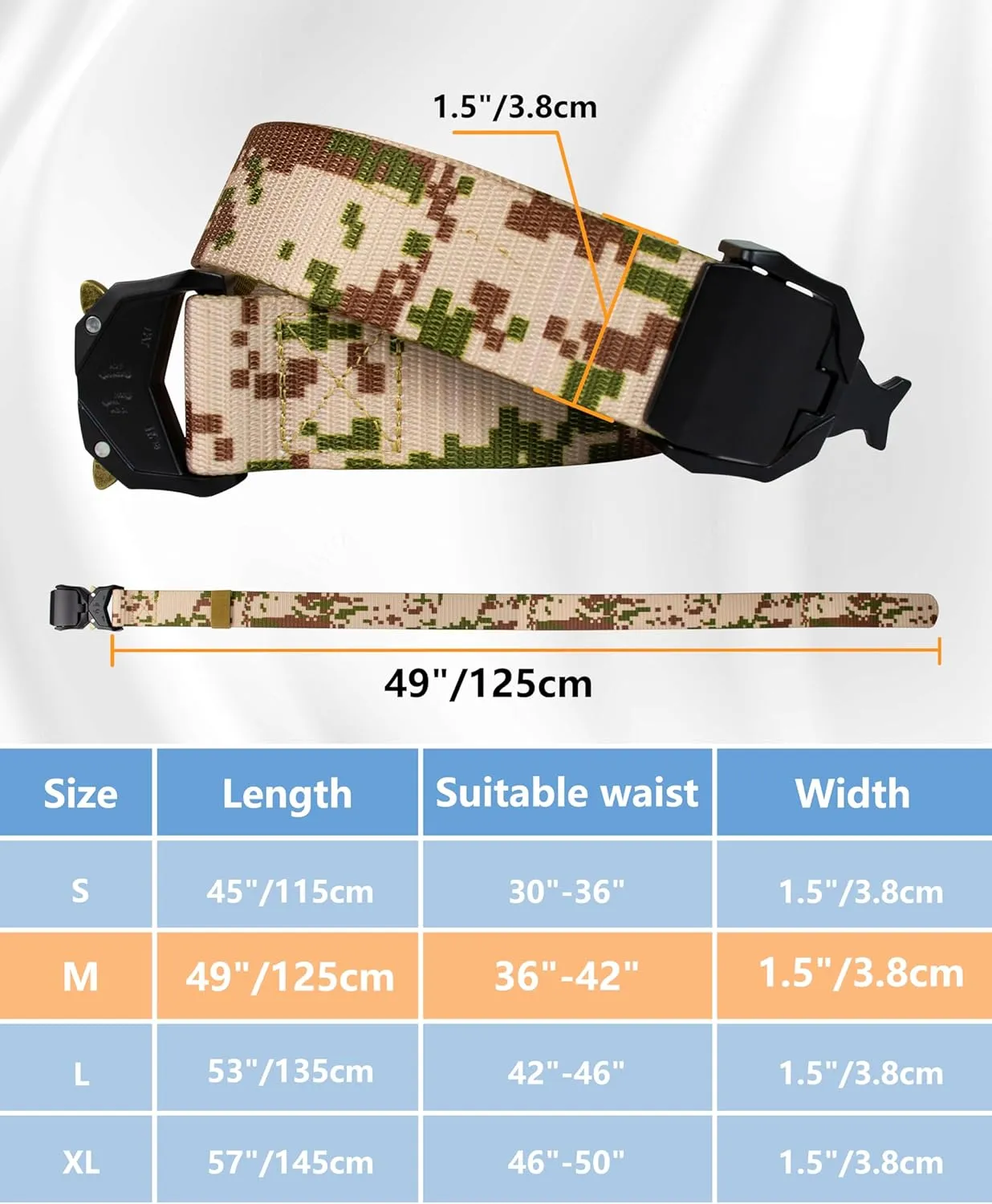 WOLFHUNT Mens Tactical Belt 2 Pack, Nylon Belt Heavy Duty Metal Buckle, Military Hiking Rigger 1.5" Work Belt Quick-release