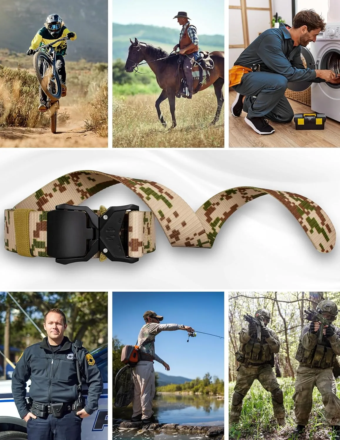 WOLFHUNT Mens Tactical Belt 2 Pack, Nylon Belt Heavy Duty Metal Buckle, Military Hiking Rigger 1.5" Work Belt Quick-release