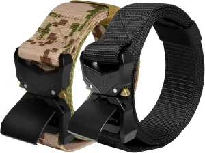 WOLFHUNT Mens Tactical Belt 2 Pack, Nylon Belt Heavy Duty Metal Buckle, Military Hiking Rigger 1.5" Work Belt Quick-release