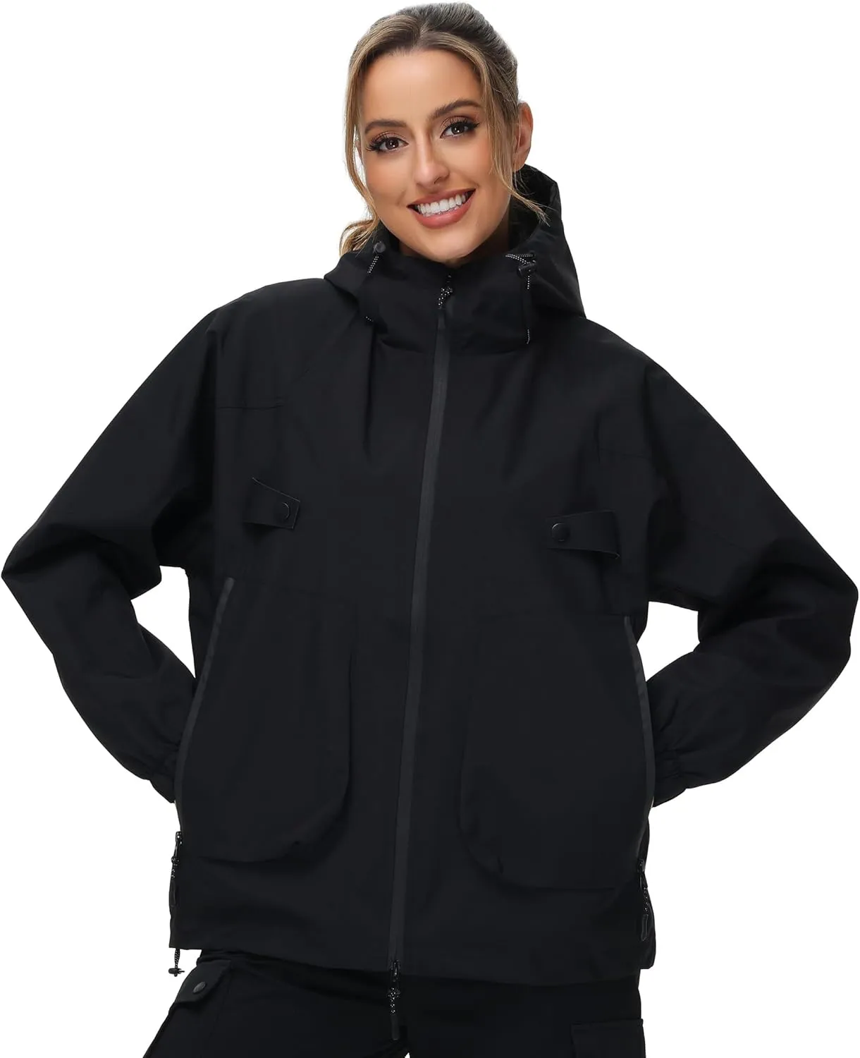 Women Rain Jacket with Adjustable Hood Fashion Lightweight Raincoat Waterproof Soft Shell Windbreaker