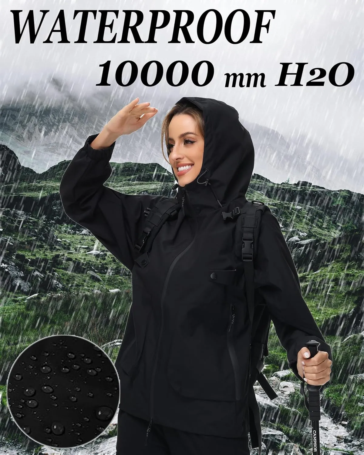 Women Rain Jacket with Adjustable Hood Fashion Lightweight Raincoat Waterproof Soft Shell Windbreaker
