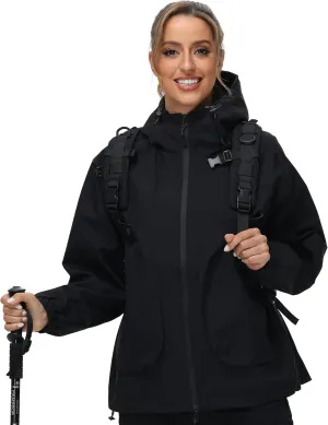 Women Rain Jacket with Adjustable Hood Fashion Lightweight Raincoat Waterproof Soft Shell Windbreaker
