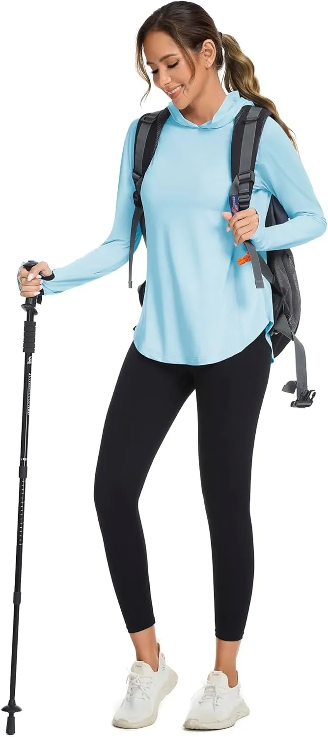 Women UPF50  Long Sleeve Shirts UV Protection Lightweight Sun Hoodie Hiking Workout Tops Quick Dry Outdoor