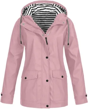 Women Waterproof Outdoor Hiking Raincoat Women Lined Rain Jacket Lightweight Hooded Jackets Trench Coats