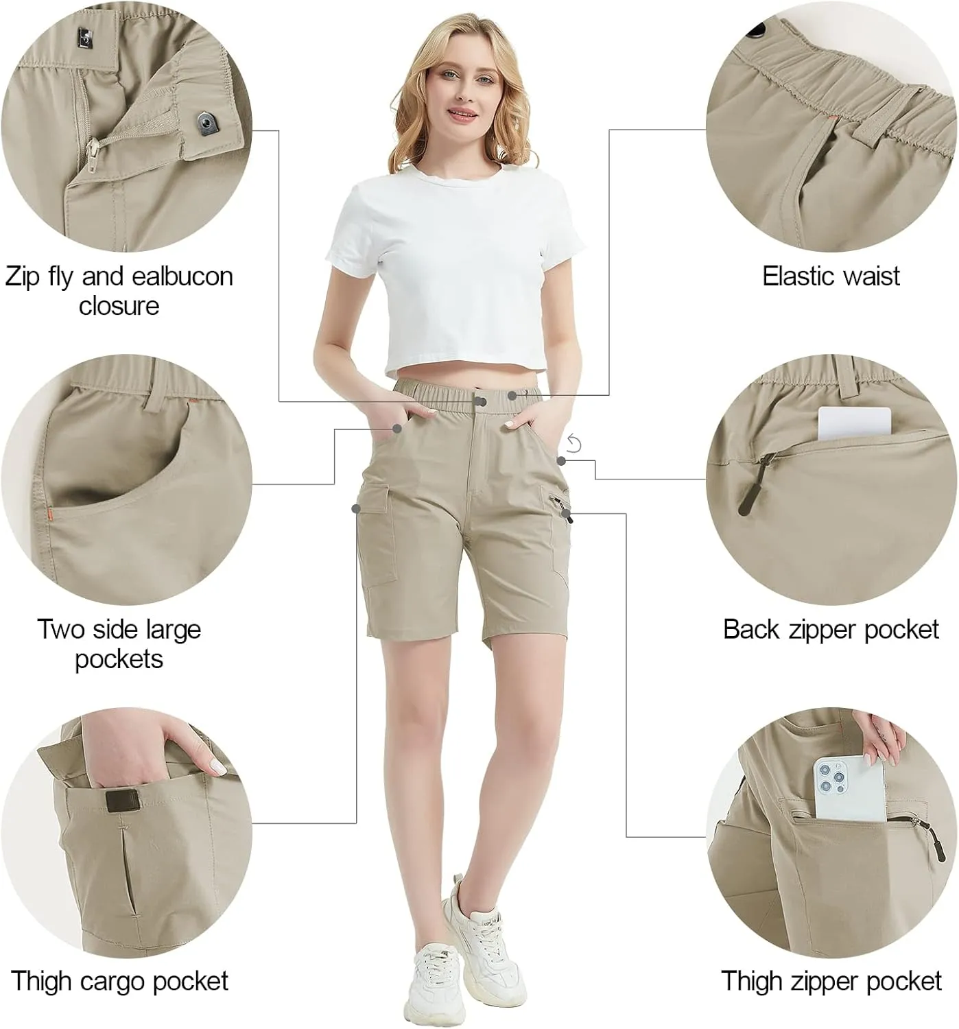 Women's 8" 10" Hiking Shorts Quick Dry Lightweight Golf Long Cargo Shorts Casual with Pockets for Travel Outdoor