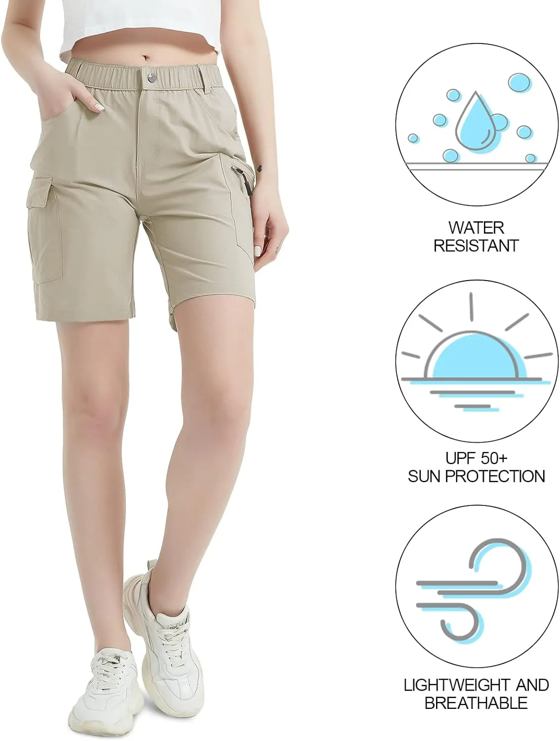 Women's 8" 10" Hiking Shorts Quick Dry Lightweight Golf Long Cargo Shorts Casual with Pockets for Travel Outdoor
