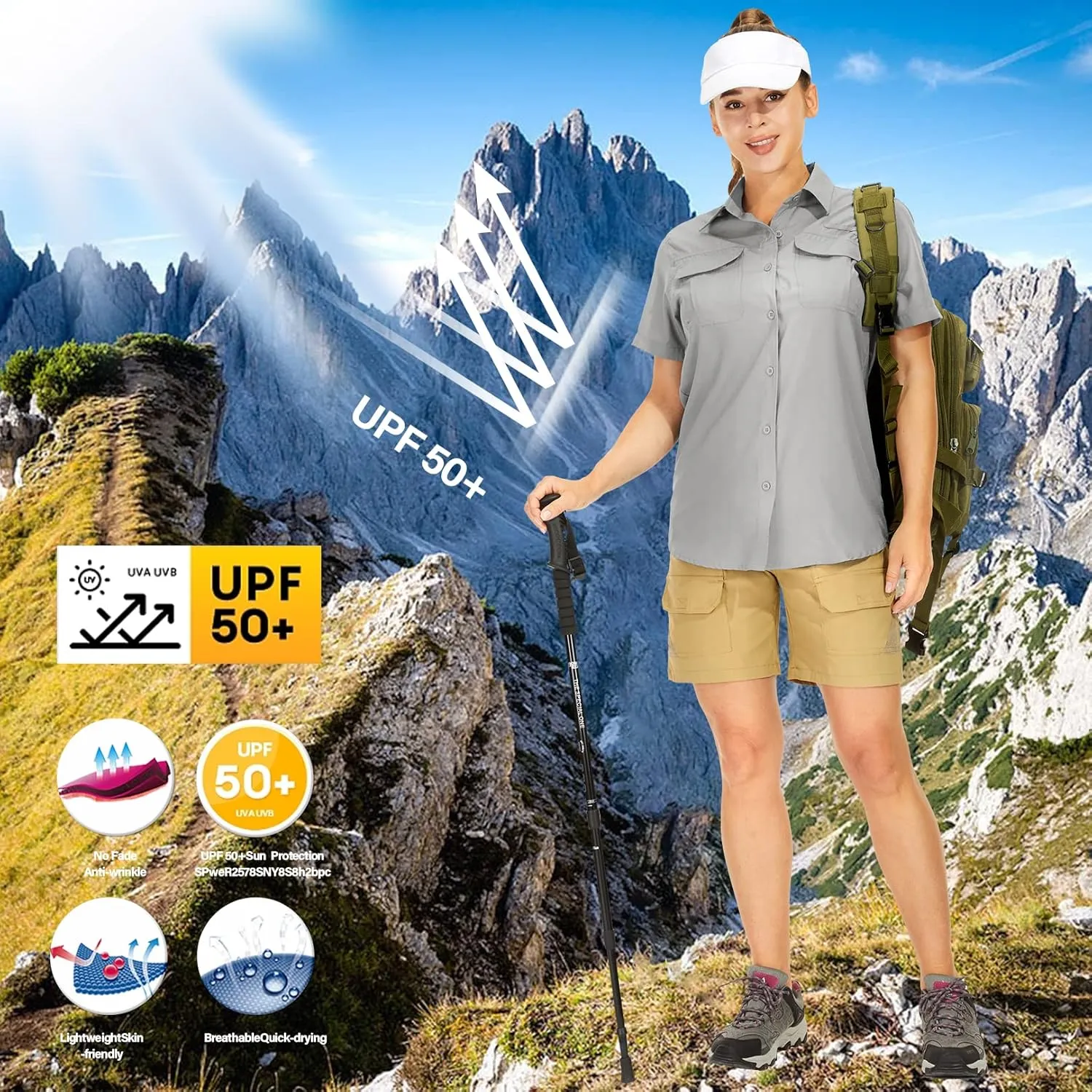 Women's Button Down Shirts UPF 50  Short Sleeve Sun Protection Shirts Stretch Quick Dry Shirt for Fishing, Hiking, Travel
