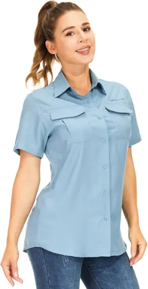 Women's Button Down Shirts UPF 50  Short Sleeve Sun Protection Shirts Stretch Quick Dry Shirt for Fishing, Hiking, Travel