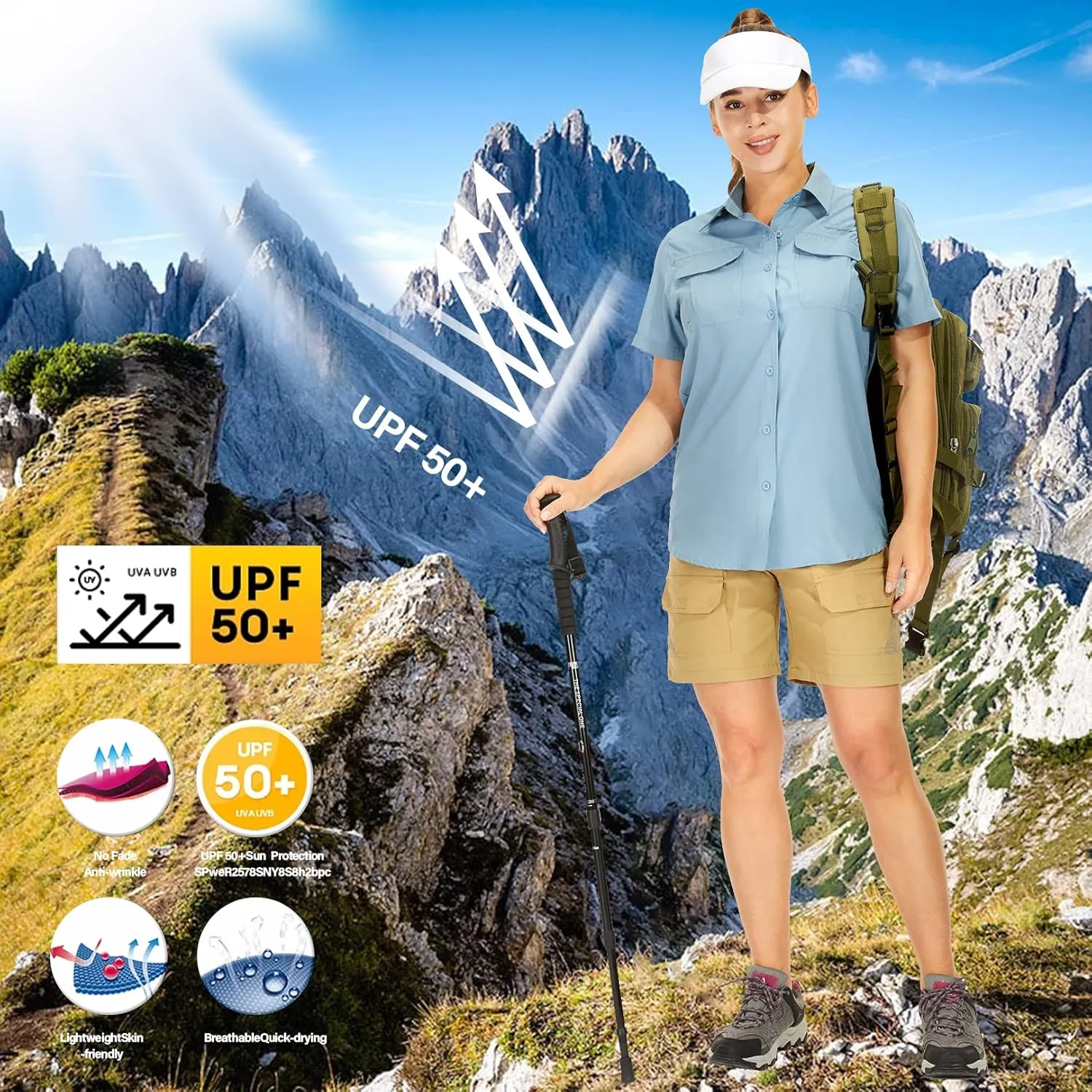 Women's Button Down Shirts UPF 50  Short Sleeve Sun Protection Shirts Stretch Quick Dry Shirt for Fishing, Hiking, Travel
