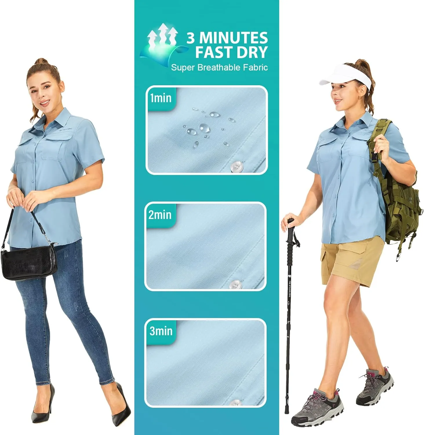 Women's Button Down Shirts UPF 50  Short Sleeve Sun Protection Shirts Stretch Quick Dry Shirt for Fishing, Hiking, Travel