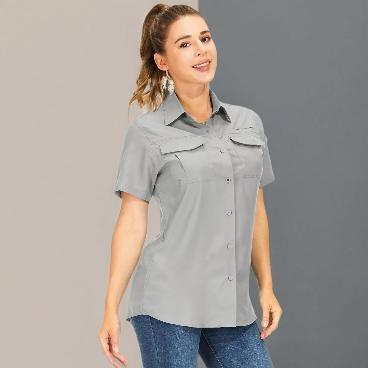 Women's Button Down Shirts UPF 50  Short Sleeve Sun Protection Shirts Stretch Quick Dry Shirt for Fishing, Hiking, Travel