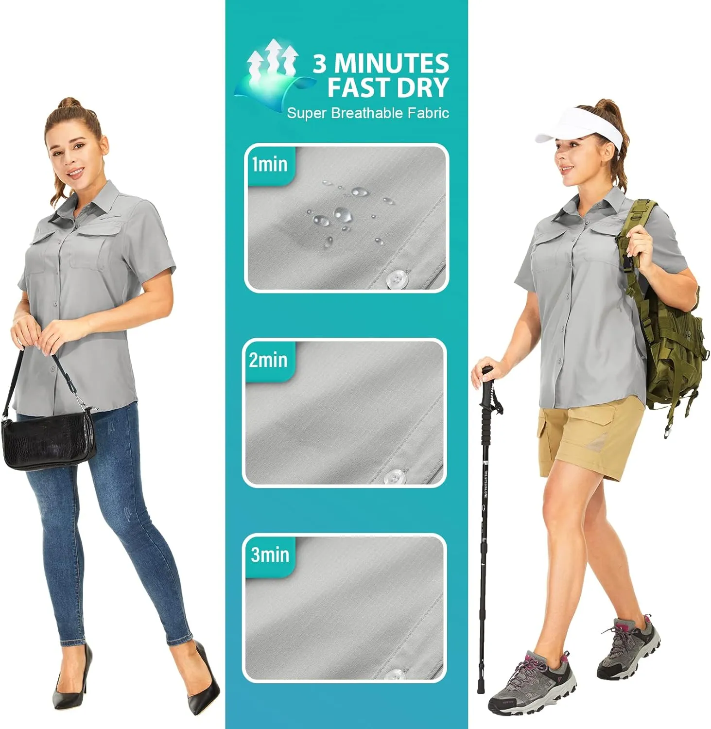 Women's Button Down Shirts UPF 50  Short Sleeve Sun Protection Shirts Stretch Quick Dry Shirt for Fishing, Hiking, Travel