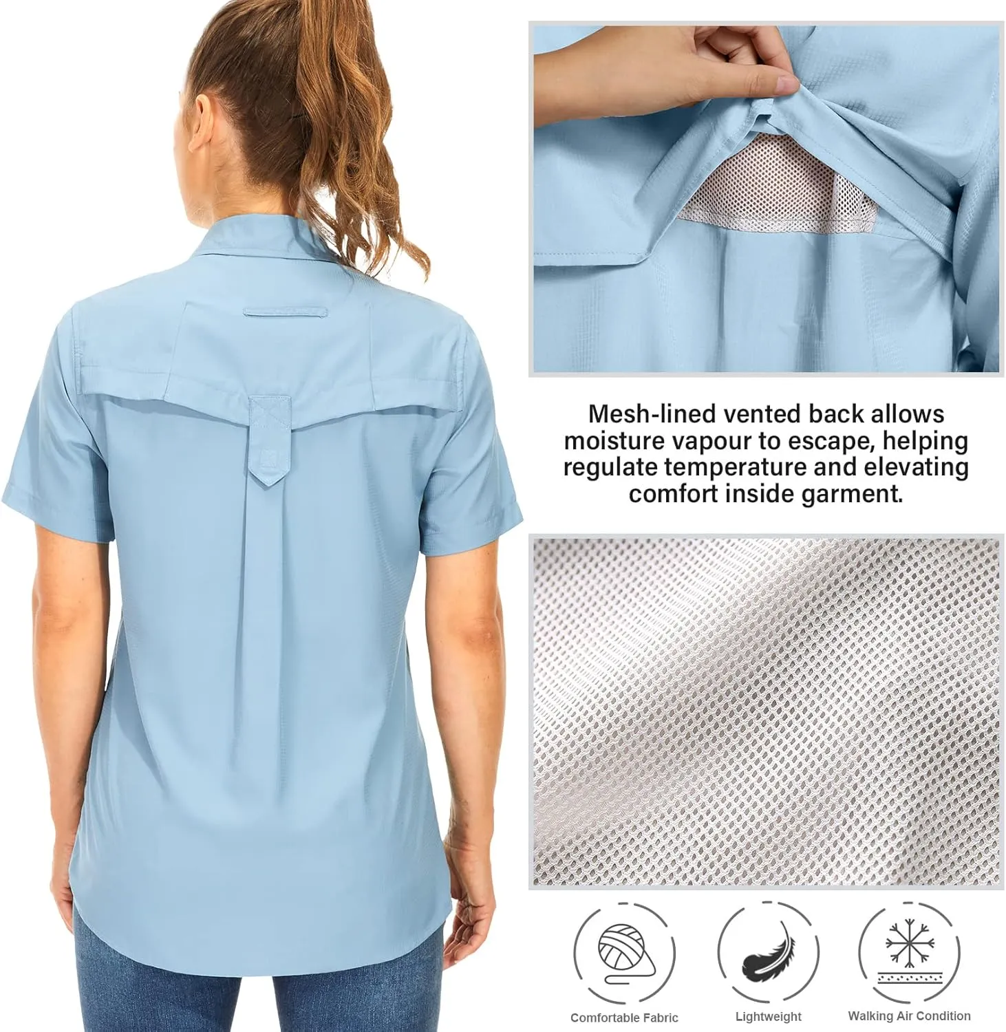 Women's Button Down Shirts UPF 50  Short Sleeve Sun Protection Shirts Stretch Quick Dry Shirt for Fishing, Hiking, Travel