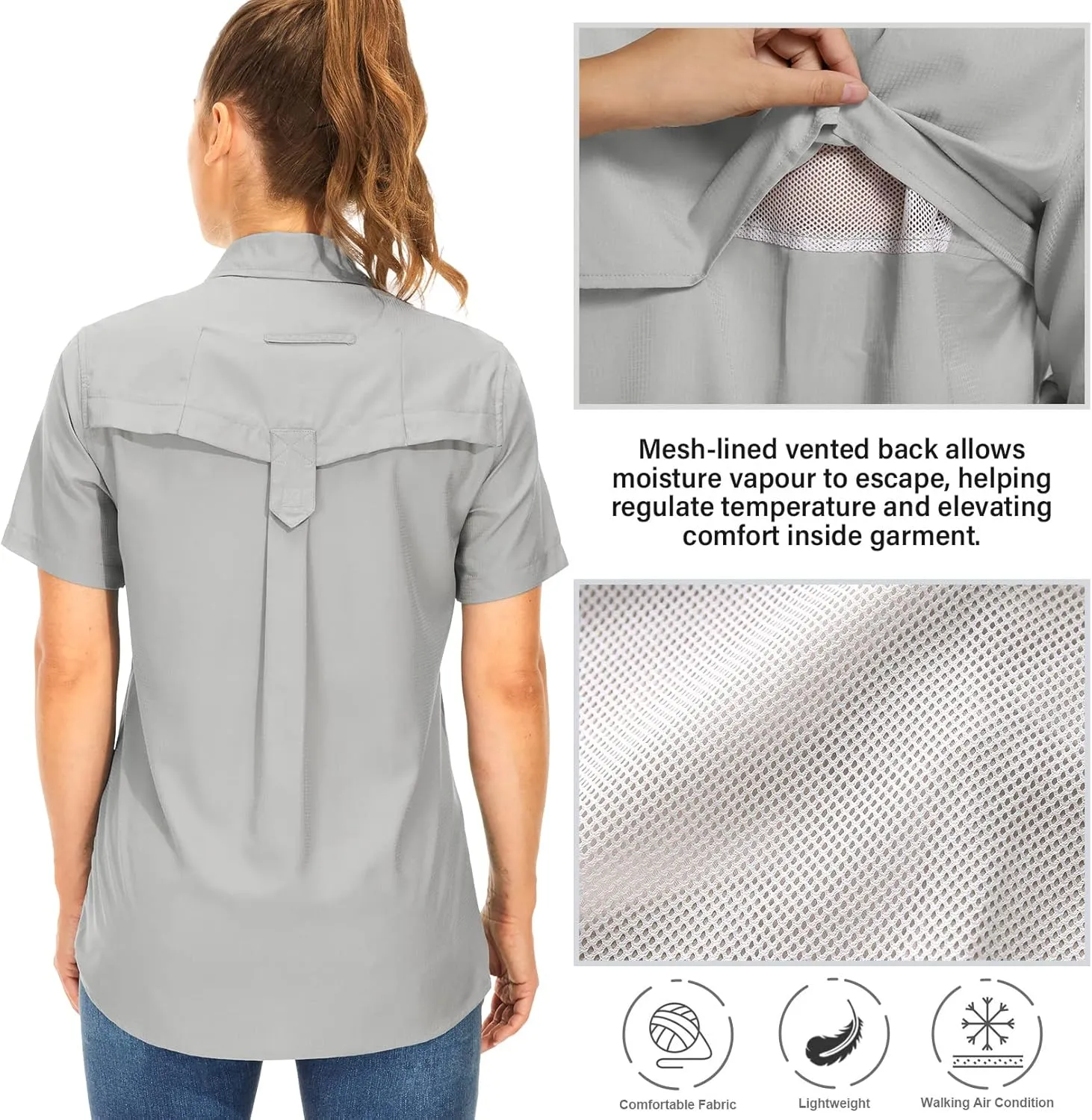 Women's Button Down Shirts UPF 50  Short Sleeve Sun Protection Shirts Stretch Quick Dry Shirt for Fishing, Hiking, Travel