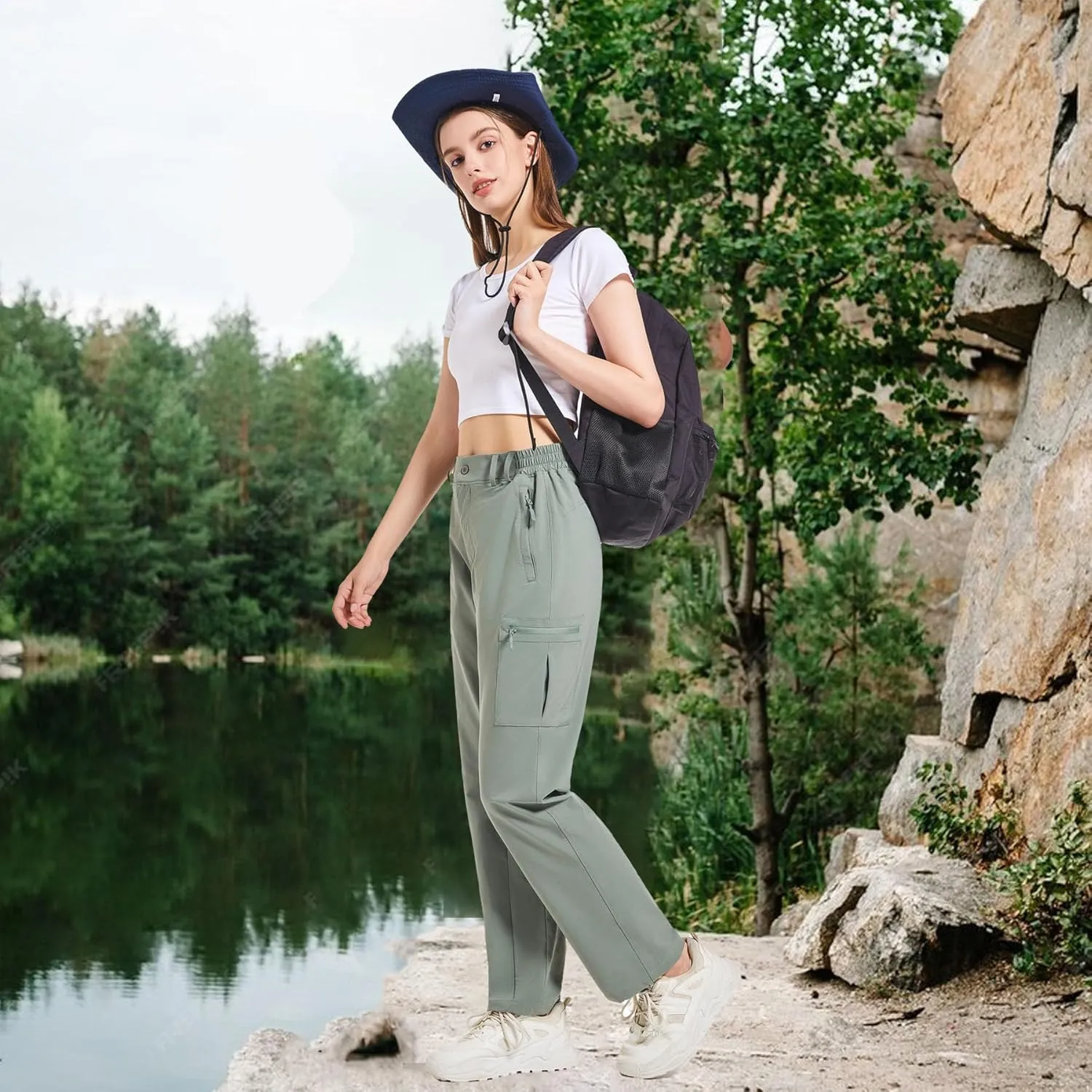 Women's Cargo Pants Hiking Pants Women Travel Pants Women Waterproof 4 Pockets Stretchy Quick Dry Lightweight