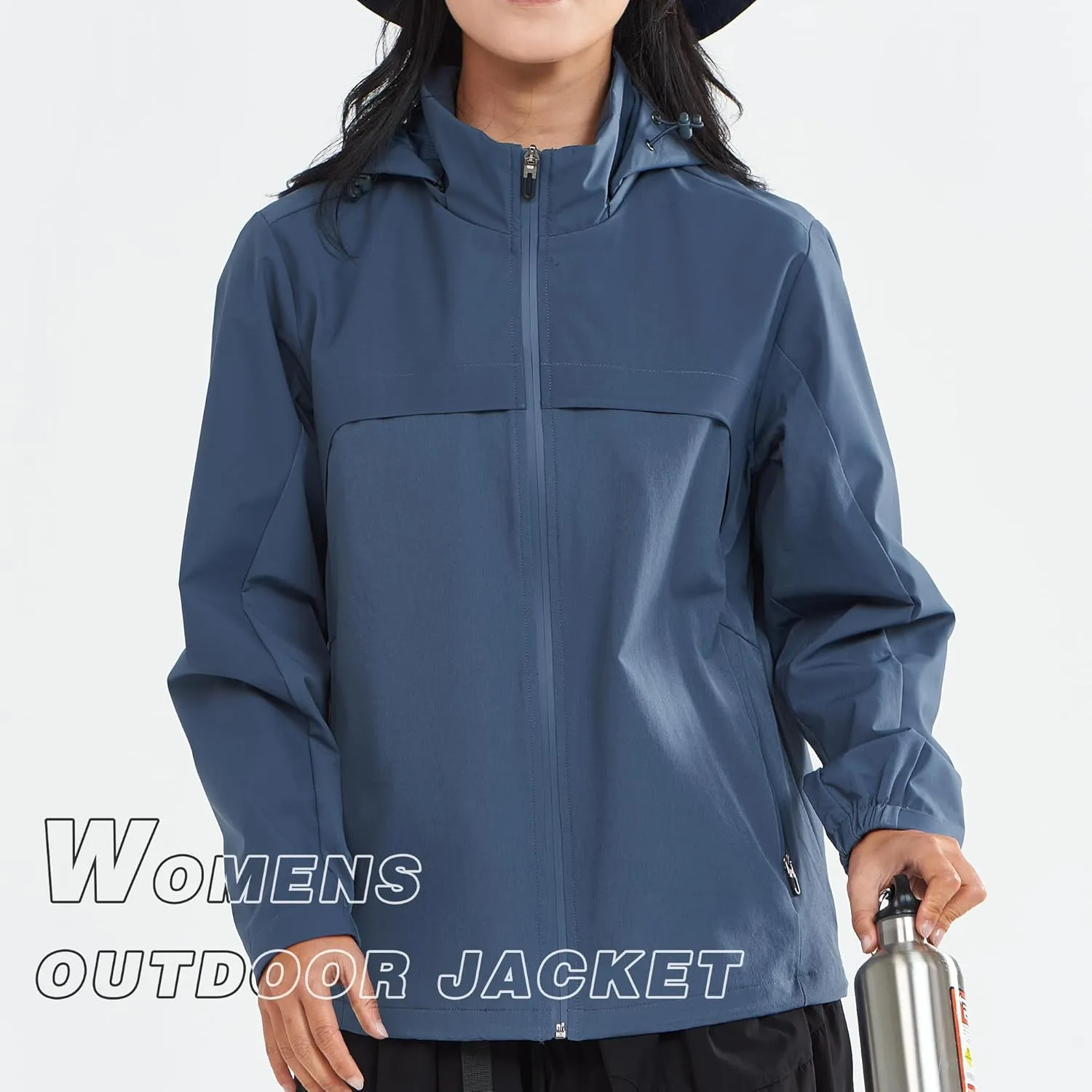 Women's Hooded Jacket Waterproof Breathable Spring Windproof Warm Jacket Lightweight Women
