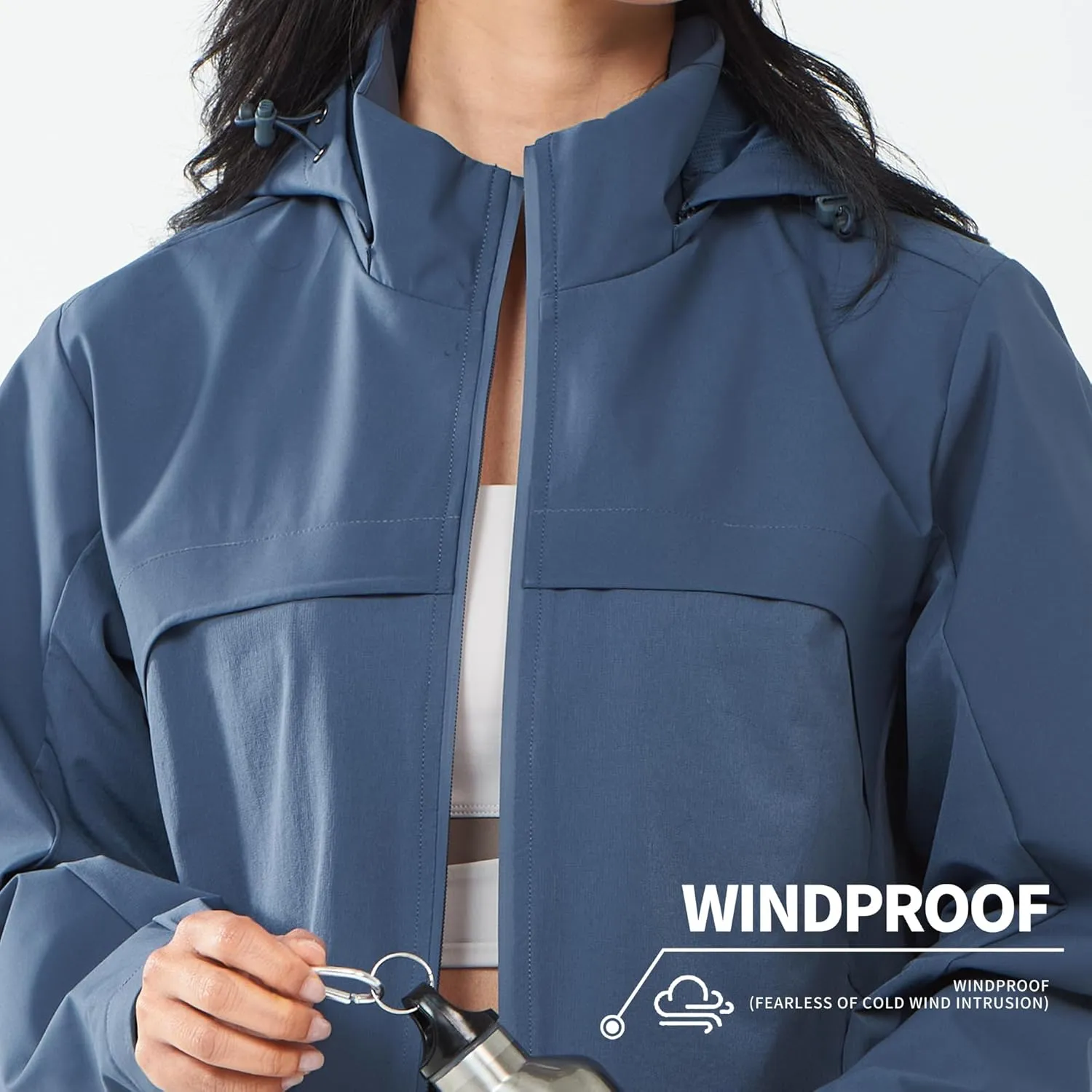 Women's Hooded Jacket Waterproof Breathable Spring Windproof Warm Jacket Lightweight Women