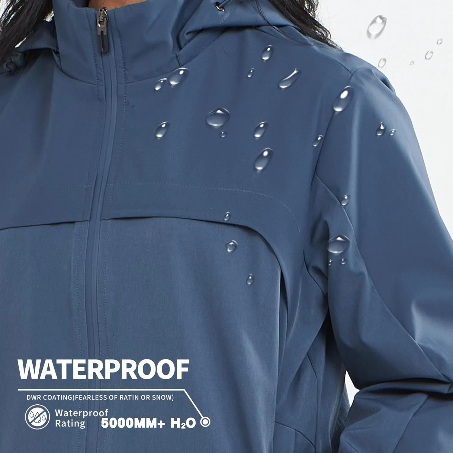 Women's Hooded Jacket Waterproof Breathable Spring Windproof Warm Jacket Lightweight Women