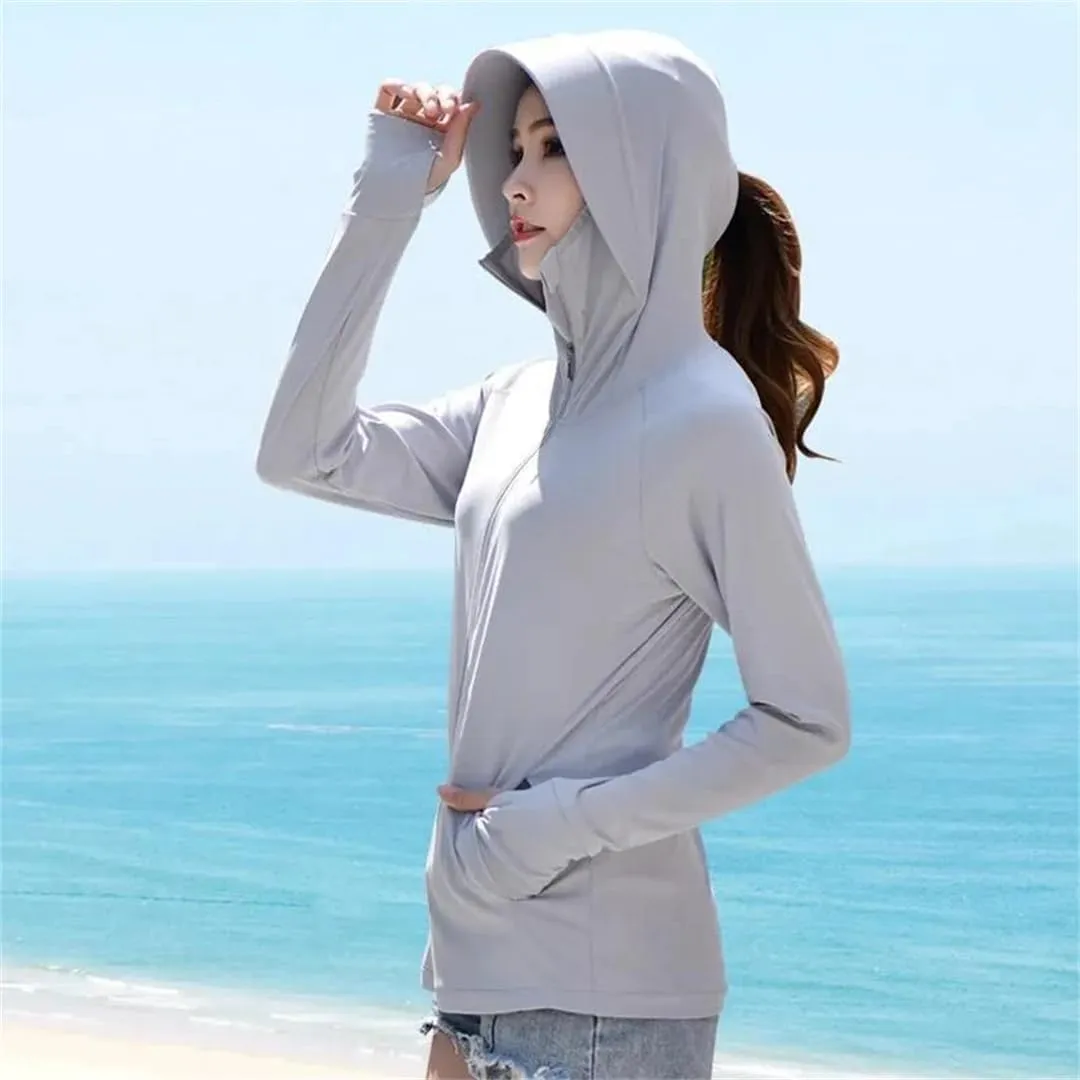 Women's Ice Silk Sunscreen Clothing Thin Section UV-Resistant Breathable Sunscreen Clothing Long-Sleeved Short Jacket