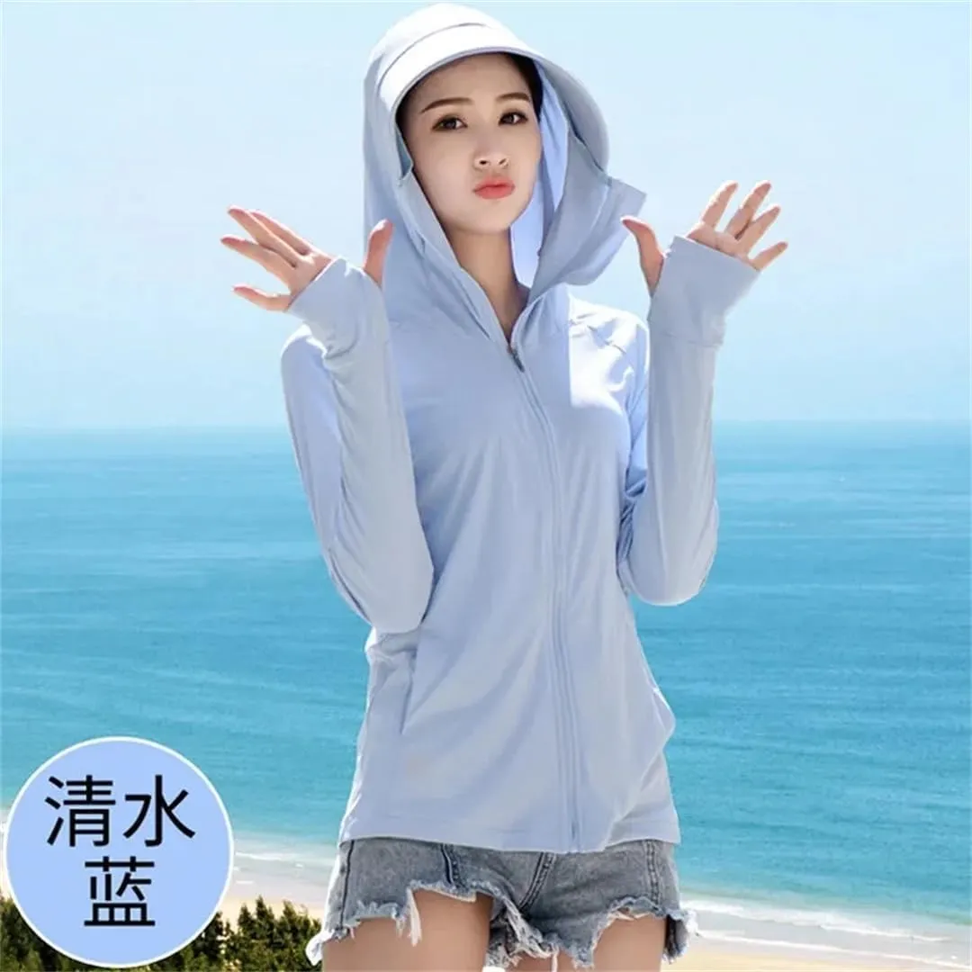 Women's Ice Silk Sunscreen Clothing Thin Section UV-Resistant Breathable Sunscreen Clothing Long-Sleeved Short Jacket