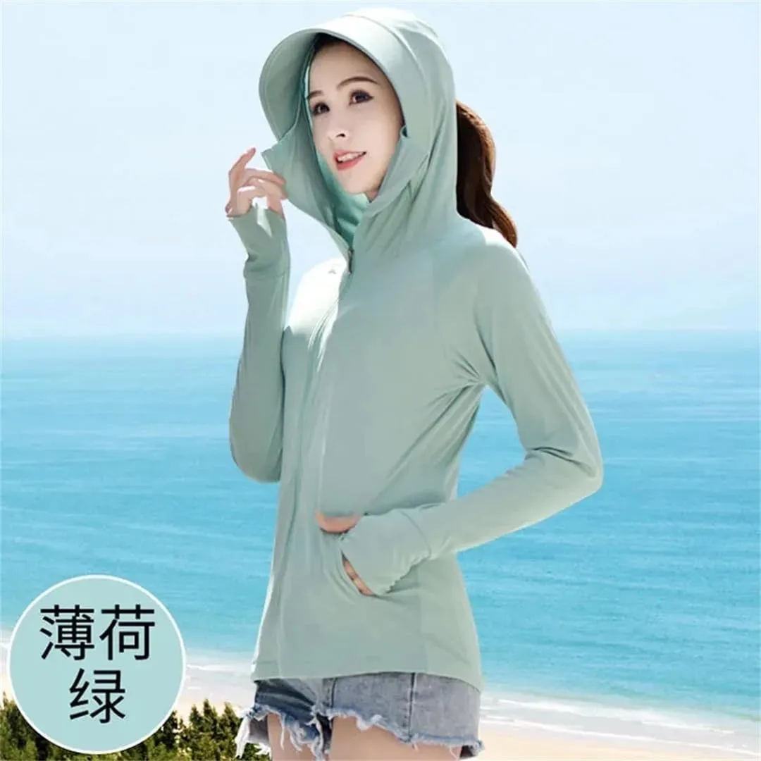 Women's Ice Silk Sunscreen Clothing Thin Section UV-Resistant Breathable Sunscreen Clothing Long-Sleeved Short Jacket