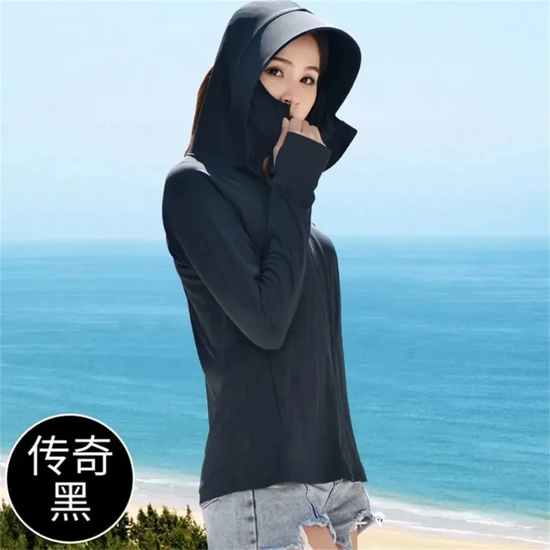 Women's Ice Silk Sunscreen Clothing Thin Section UV-Resistant Breathable Sunscreen Clothing Long-Sleeved Short Jacket