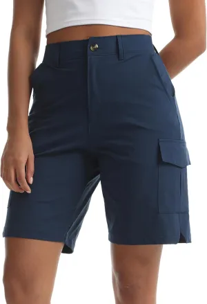 Women's Lightweight Hiking Cargo Shorts for Running Athletic Camping Travel Golf - Water Resistant with 5 Pockets