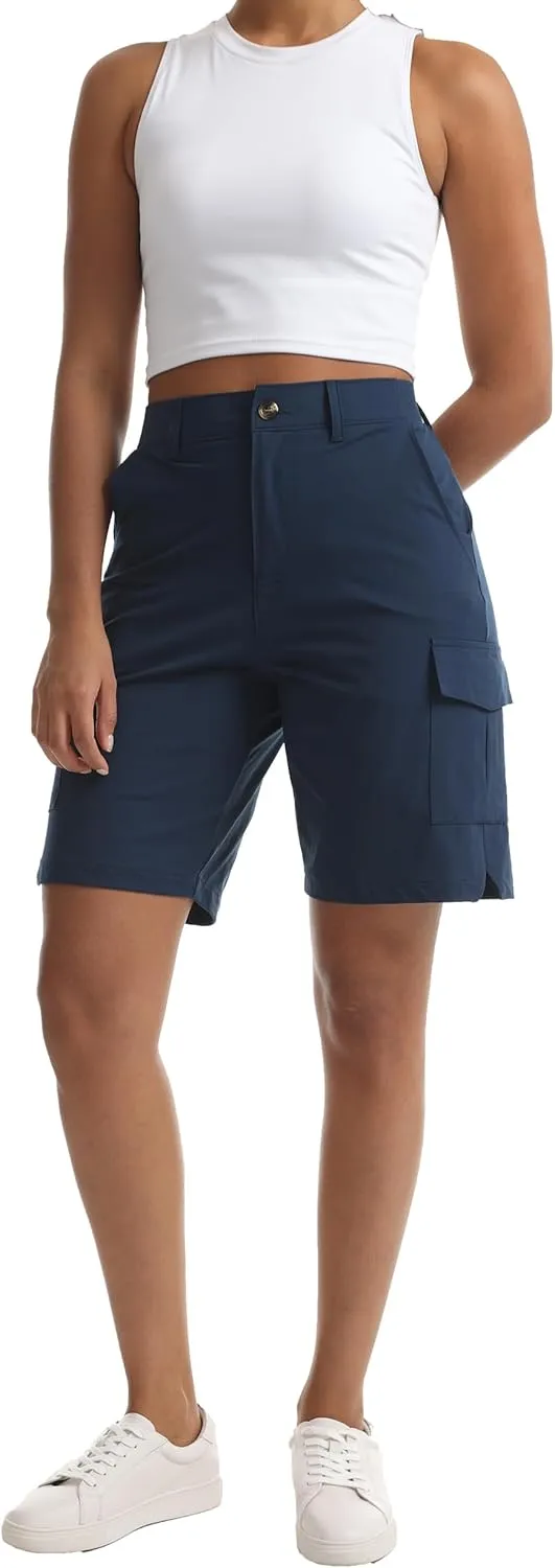 Women's Lightweight Hiking Cargo Shorts for Running Athletic Camping Travel Golf - Water Resistant with 5 Pockets