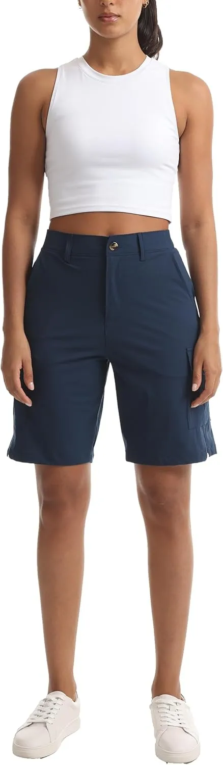 Women's Lightweight Hiking Cargo Shorts for Running Athletic Camping Travel Golf - Water Resistant with 5 Pockets