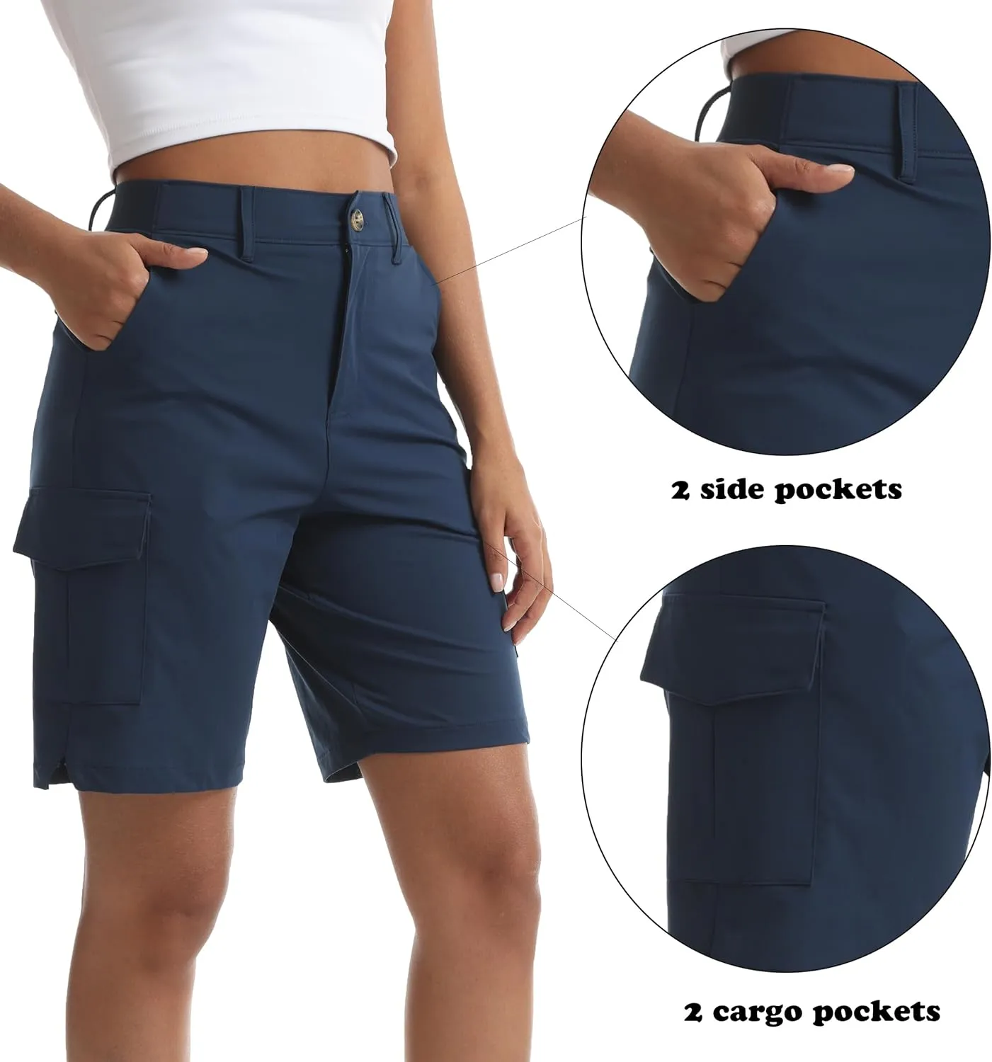 Women's Lightweight Hiking Cargo Shorts for Running Athletic Camping Travel Golf - Water Resistant with 5 Pockets