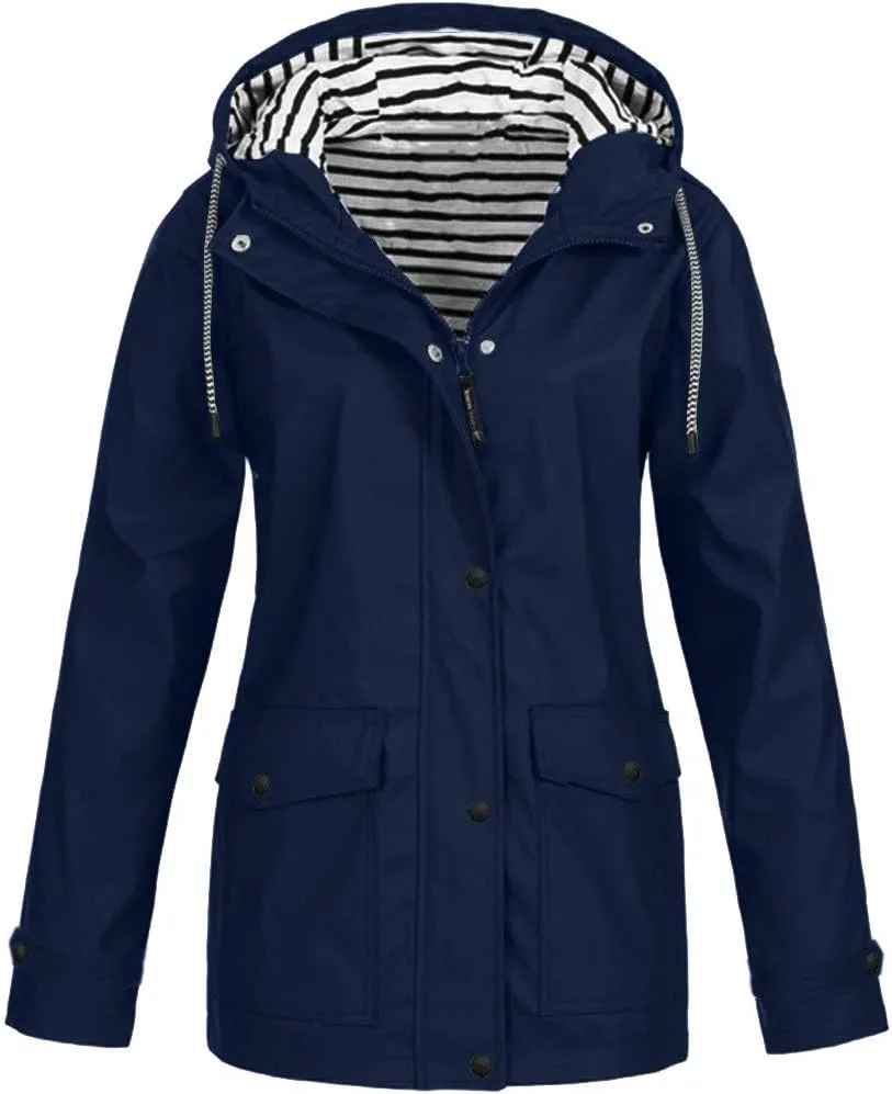 Women's Rain Jacket Waterproof Hooded Windbreaker Lightweight Trench Coat Active Outdoor Raincoat With Hood