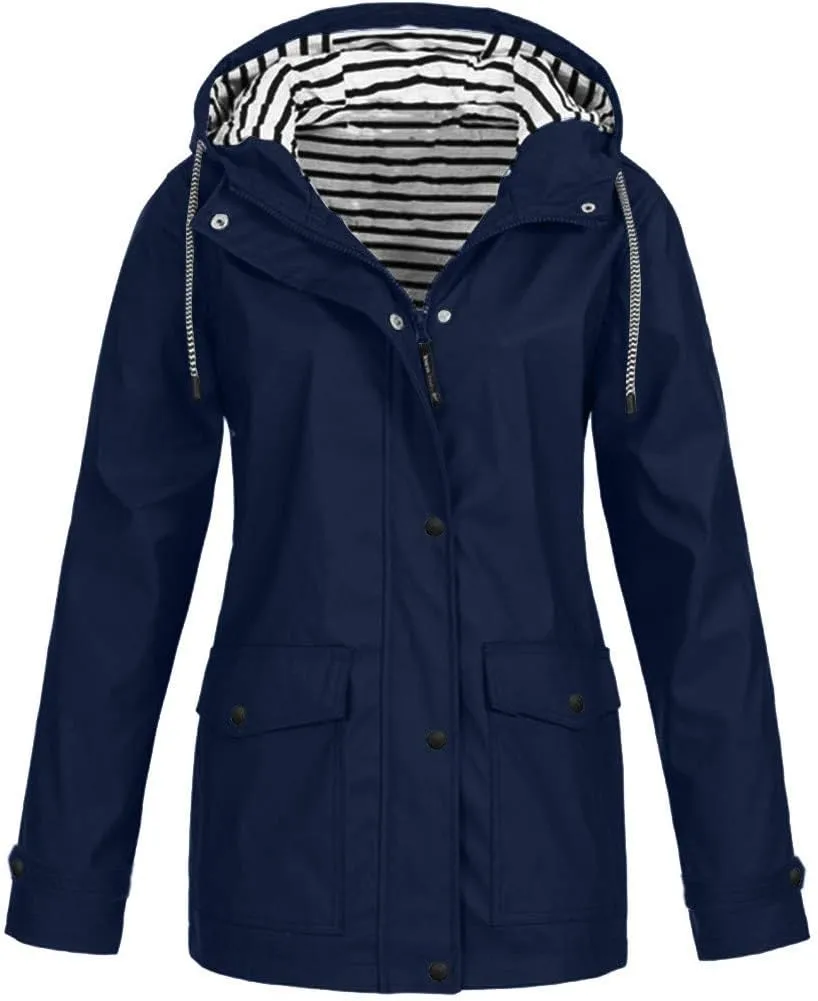 Women's Rain Jacket Waterproof Hooded Windbreaker Lightweight Trench Coat Active Outdoor Raincoat With Hood