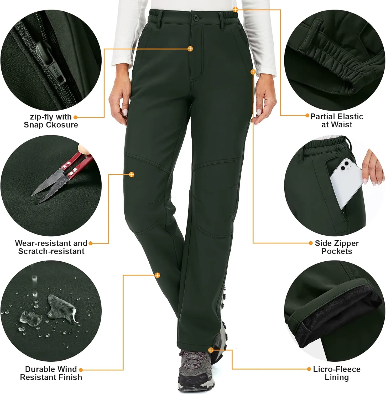 Womens Snow Pants Winter Fleece Lined Waterproof Soft Shell Insulated Outdoor Camping Travel ski Pants